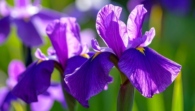 Close-up of vibrant purple irises