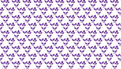Seamless pattern of small purple leaves and stems on a white background texture