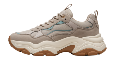 Beige and brown chunky sneaker isolated on transparent background, a stylish and comfortable footwear choice for everyday wear
