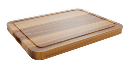 Rustic wooden cutting board with juice groove ideal for kitchen prep slicing chopping food preparation countertop essential tool transparent background