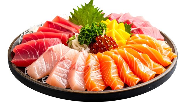 Round platter of assorted fresh sashimi