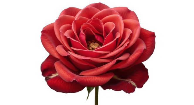 Rich red rose bloom detailed petals close-up floral photography elegant romantic nature beauty captivating transparent background