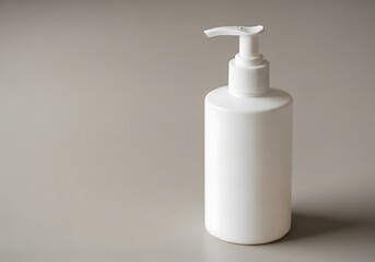 White dispenser bottle with pump on a neutral background, minimal style