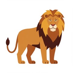 Obraz premium Flat design vector illustration of a lion on white background. Cartoon style wild animal artwork perfect for wildlife, zoo, safari, mascot, and educational design.