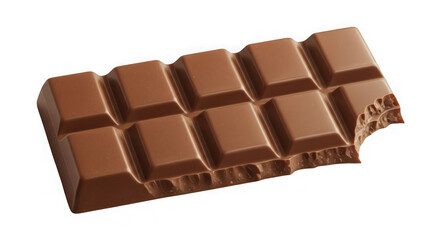 Delicious milk chocolate bar with bite marks revealing rich texture perfect for confectionery content and sweet treat visuals transparent background
