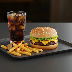 Classic Cheeseburger Fries and Soda Combo Meal Delightful Treat