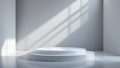 Elegant circular white podium showcase minimalist studio setting photography composition bright natural light contemporary design