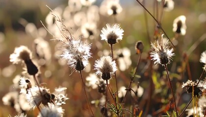 Soft sunlight on dried seed heads
