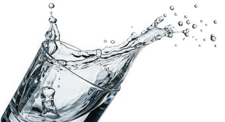 Dynamic water splash captures the refreshing motion of liquid pouring and action in a glass transparent background