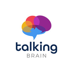 Talking brain logo design concept. Vector icon for technology, communication, and psychology. Abstract, modern, creative symbol for business branding