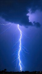 Fototapeta premium Electric blue bolts streak across a dark, stormy sky, illuminating clouds with vibrant energy Perfect for weather, power, and energy concepts , dramatic, energy burst