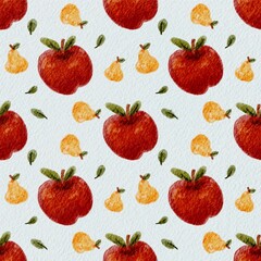 Watercolor Apples seamless pattern in soft blue