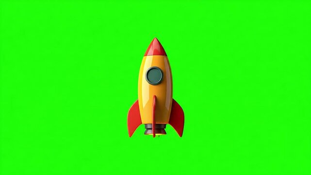 Rocket ship blasts off showing innovation and progress towards future technology standing out with a green screen perfect for motion graphics and visual effects.