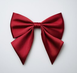 Shiny, folded dark red bow isolated on white. Center knot and hanging loops