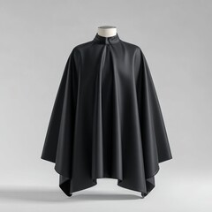 Sleek black cape draped on a mannequin, elegant and modern design