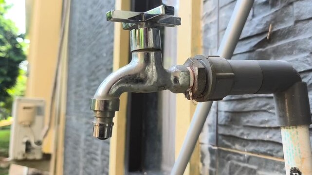 Water dripping from a tap in a building, in Jakarta Indonesia, july 31, 2025