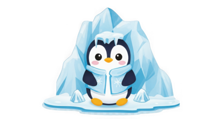 Adorable cartoon penguin nestled in a cozy ice cave perfect for winter themed designs and children's content transparent background