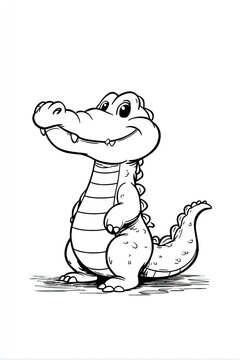 cute cartoon alligator smiling black and white clip art preview