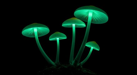Glowing mushrooms night scene