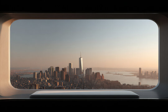 futuristic holographic window that transforms landscapes according to viewer desires