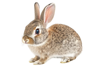 Fototapeta premium Cute brown bunny rabbit sitting still stock photo, easter animal photography, hare pet image, wildlife fauna portrait, isolated on transparent background