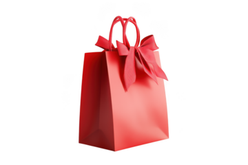 Elegant red gift bag with bow for special occasions shopping present celebration and decoration, isolated on transparent background