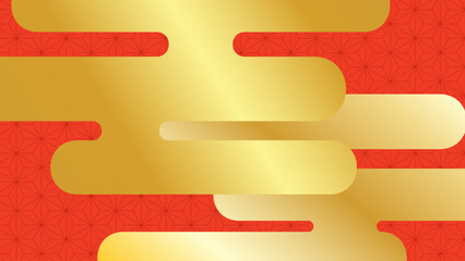 和風の雲と和柄、ゴールドの背景イラスト