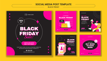 Black Friday Sale Event Social Media Post Cartoon Hand Drawn Templates Background Illustration