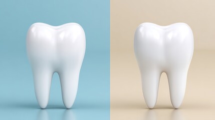 Two White Teeth on Blue and Beige Backgrounds Dental Health