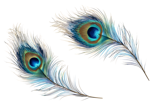 two peacock feather clip art images isolated on a transparent background..png - Powered by Adobe
