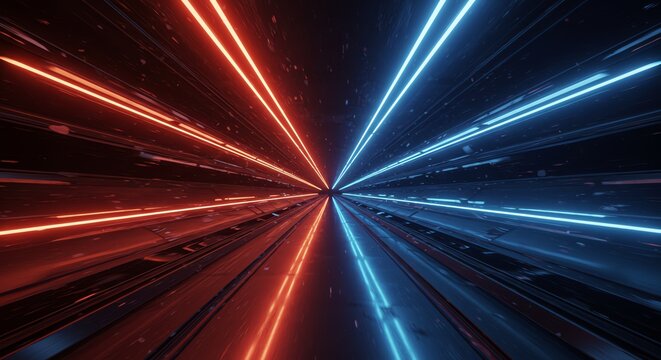 Abstract tunnel with red and blue light trails