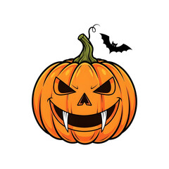 Spooky Halloween Jack-o'-lantern with sharp fangs and menacing grin, perfect for festive decorations and holiday invitations that capture the spirit of the season.