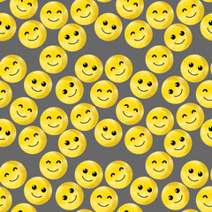 Seamless Pattern of Cheerful Smiley Faces