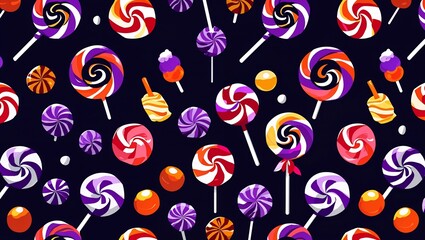 赤・紫・黄色のロリポップが彩るカラフルなキャンディパターン