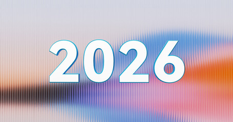 Digital art of bold 2026 text on vibrant abstract gradient background for New Year campaigns and futuristic branding