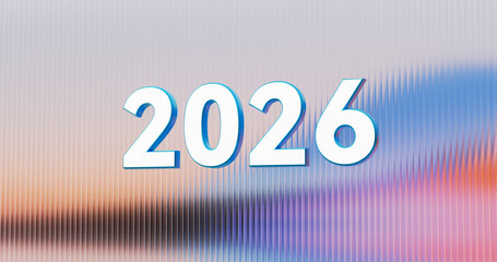 3D Rendering of 2026 Text with Futuristic Abstract Background for New Year Promotions and Event Marketing