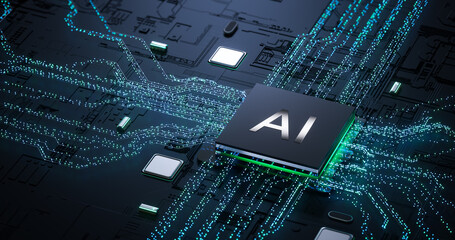 Digital Art Depicting AI Processor on High - Tech Circuit Board for Futuristic Computing and Innovation Themes