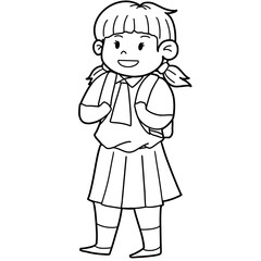 Coloring School Girl With Backpack Illustration