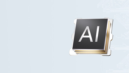 3D rendering of artificial intelligence microchip with metallic accents and circuit patterns for technology innovation concepts