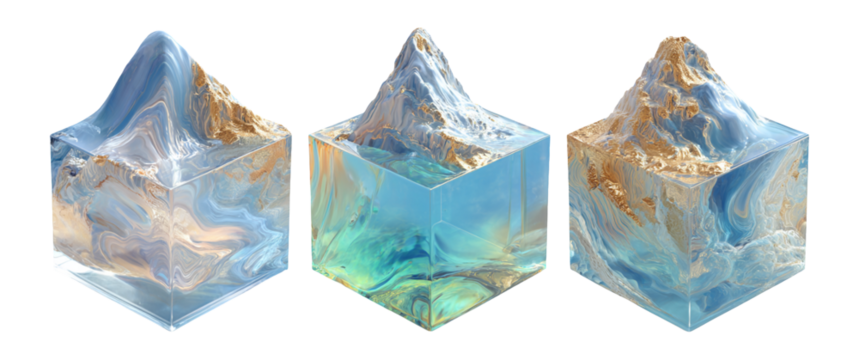 Abstract Mountain Landscape in Resin Art with Colorful Swirls - Powered by Adobe