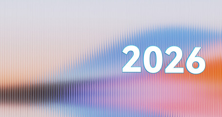 Digital art style 2026 year text on colorful abstract gradient background for futuristic design projects