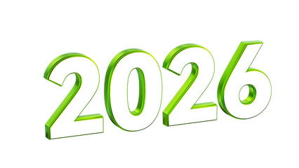 Digital Art Inspired 3D Green 2026 Numbers with Transparent Background for Calendar and Event Promotion Designs