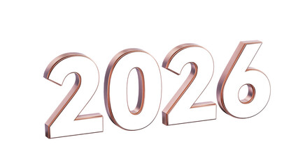 3D Rendered “2026” Numerals with Rose Gold Accents on Transparent Background for New Year Promotions and Event Branding