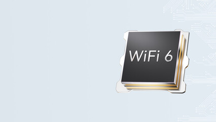 3D Rendering of WiFi 6 Semiconductor Chip with Transparent Background for Wireless Technology Concept Designs