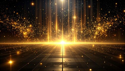 Background black shining golden floor ground particles 