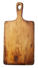 Vintage Wooden Cutting Board with Handle and Visible Wood Grain on White Background