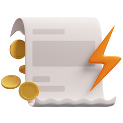 Electricity Bill Illustration on Transparent Background. Energy bill icon with electric symbol. 3D Rendering