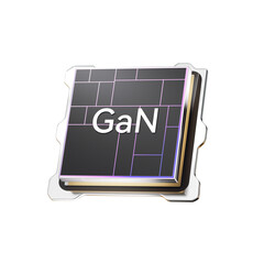 3D rendering of GaN (Gallium Nitride) semiconductor chip with transparent background for technology illustrations