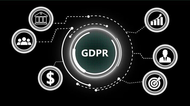 A GDPR concept button on a futuristic .Business, Technology and network concept. successful business concept on black background with alpha channel. 4k video animation