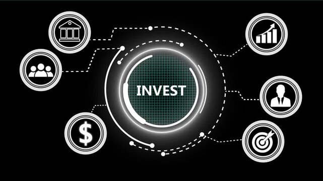 A Invest concept button on a futuristic .Business, Technology and network concept. successful business concept on black background with alpha channel. 4k video animation